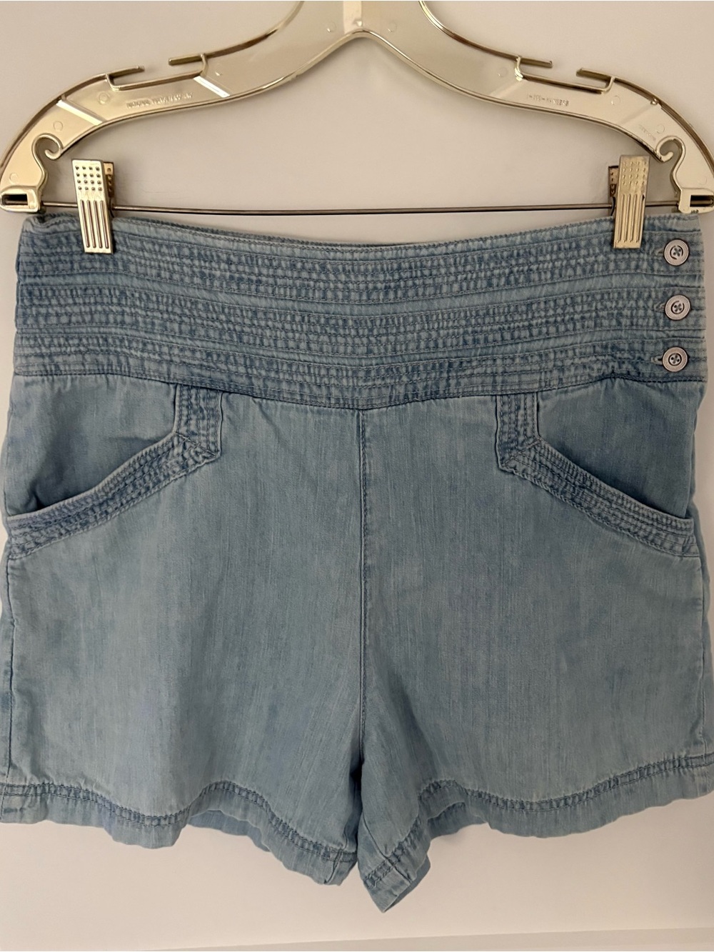Anthropologie Light Blue Smocked Waist Denim Shorts - Size 8